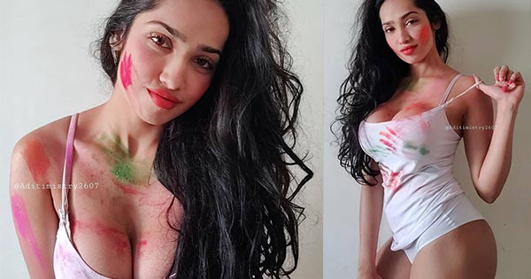 aditi mistry curvy sexy body cleavage indian model 1 - Aditi Mistry wishes holi with these hot photos - see now.