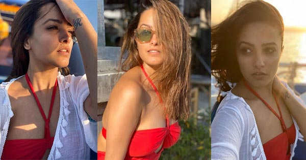 anita hassanandani sexy selfie indian tva ctress 1 - Anita Hassanandani shows the art of taking a selfie - looks sizzling hot in red swimsuit.