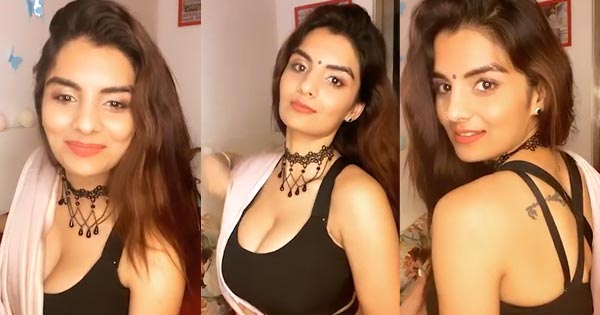 anveshi jain live hot cleavage in black blouse saree may 25 1 - Anveshi Jain wanted a breast reduction before becoming an actress.