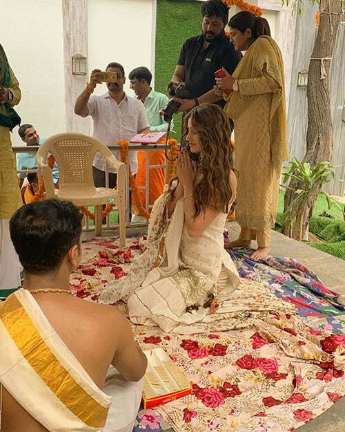 disha 120 - Disha Patani in white suit - looks stunning at the muhurat pooja of her next film with Salman Khan titled Radhe.