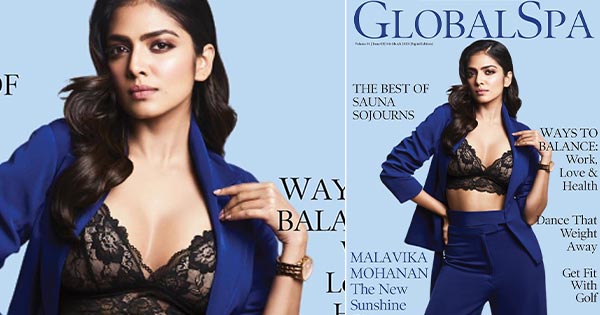 malavika mohanan hot photoshoot 2020 cleavage in black bra 1 - Malavika Mohanan sizzles in sheer black bralette on the cover of Global Spa magazine.