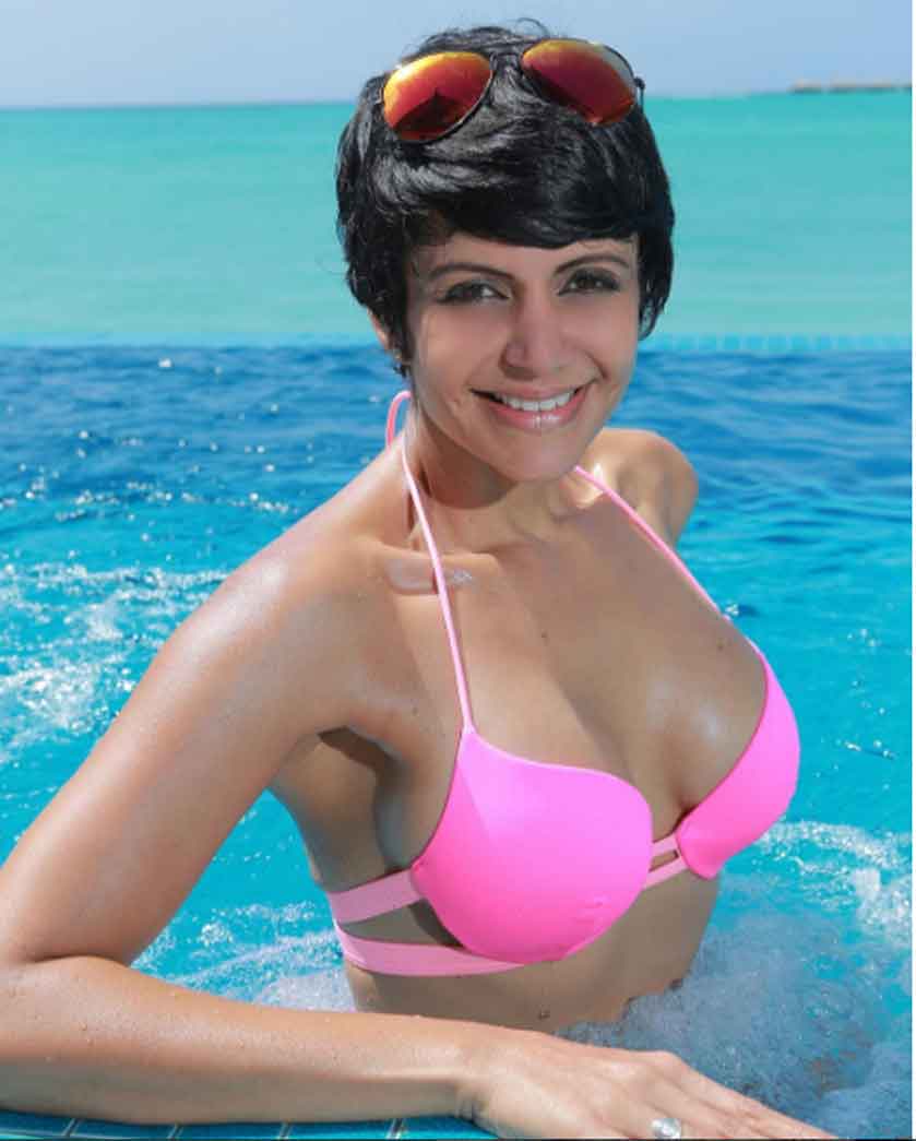 mandira bedi boobs deep cleavage in pink bikini - Mandira Bedi Bikini Pictures | Hottie Mandira Bedi Bikini Photos Will Leave You Grasping