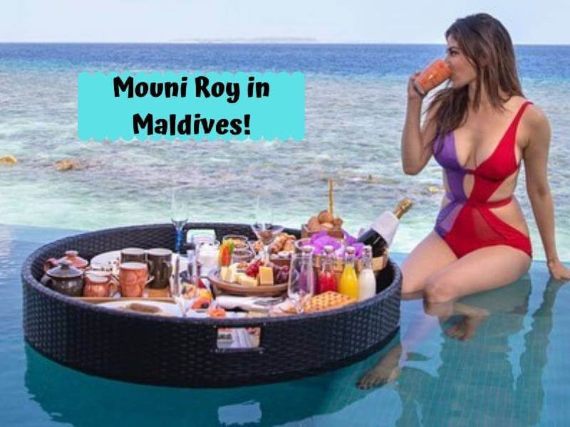mouni roy bikini pictures relaxing and enjoying her food on pool in maldives - Mouni Roy Bikini Photos | Hot Mouni Roy Bikini Swimsuit Pics Shows Off Her Toned Body
