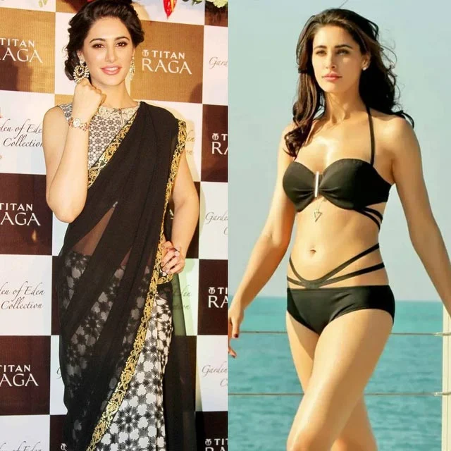nargis fakhri bikini saree indian actress - 10 Indian actresses in saree vs bikini - part 1.