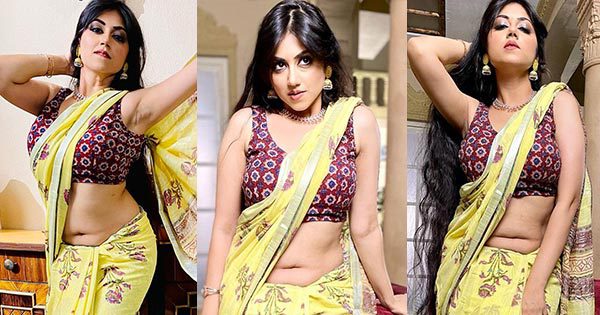reema worah hot in saree showing navel sexy body indian actress 1 - Kasautii Zindagyy Kay actress, Reema Worah, raises heat in this yellow saree with sleveeless blouse.